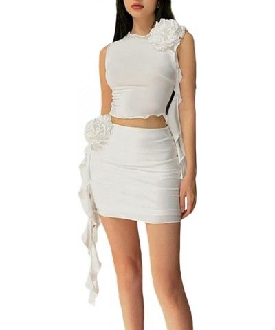 Women Sexy 2 Piece Skirt Outfit Set Y2K Fairy Grunge Backless Halter Crop Top+Skirt Summer Club Party Short Dress E White $9....