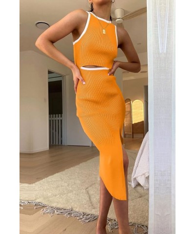 Women's Summer Midi Bodycon Dresses Casual Crew Neck Side Slit Sleeveless Knit Cut Out Tank Top Dress Z-yellow $21.16 Dresses