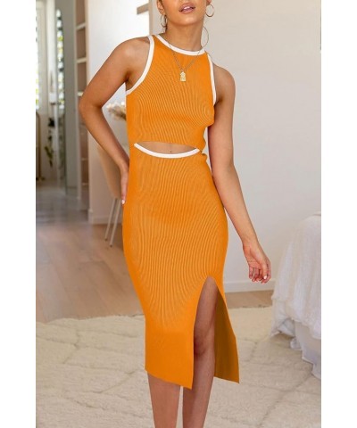 Women's Summer Midi Bodycon Dresses Casual Crew Neck Side Slit Sleeveless Knit Cut Out Tank Top Dress Z-yellow $21.16 Dresses