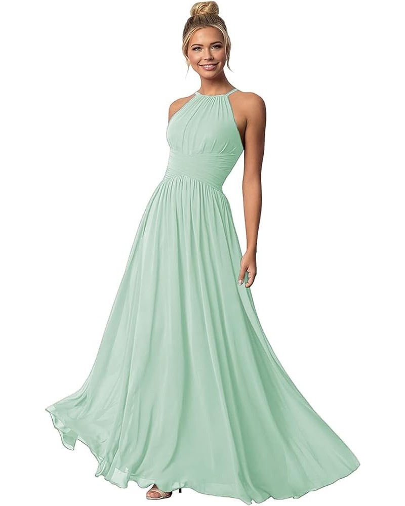 Women's Halter Bridesmaid Dresses Long Chiffon Formal Dresses Evening Party Dress 2024 Ice Blue $25.95 Dresses