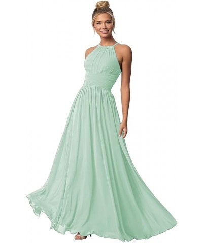 Women's Halter Bridesmaid Dresses Long Chiffon Formal Dresses Evening Party Dress 2024 Ice Blue $25.95 Dresses