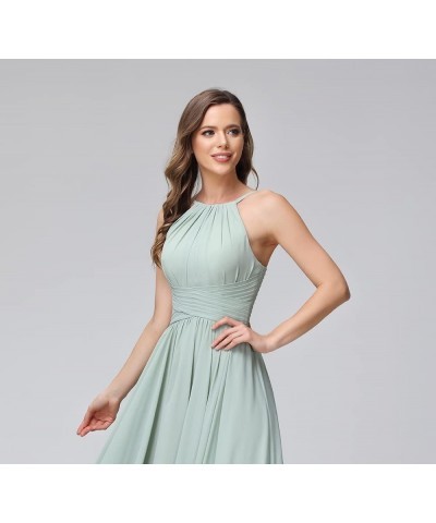 Women's Halter Bridesmaid Dresses Long Chiffon Formal Dresses Evening Party Dress 2024 Ice Blue $25.95 Dresses