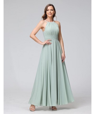 Women's Halter Bridesmaid Dresses Long Chiffon Formal Dresses Evening Party Dress 2024 Ice Blue $25.95 Dresses