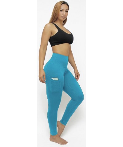 Leggings for Women with Pockets, Capris and Biker Shorts, Extra Soft XS - 3XL Full Length Milky Blue $8.39 Leggings