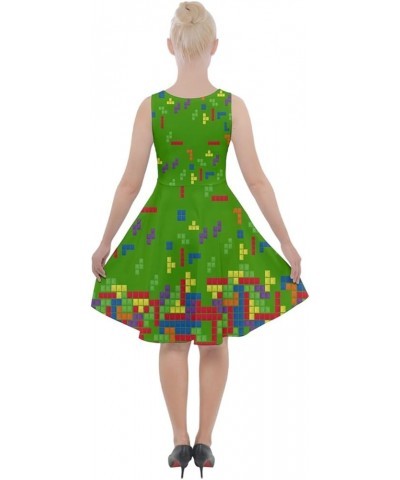 Womens Unique Digital Printed Maze Cartoon Pixelated Fun Knee Length Skater Dress with Pockets, XS-5XL Forest Green $14.40 Ot...