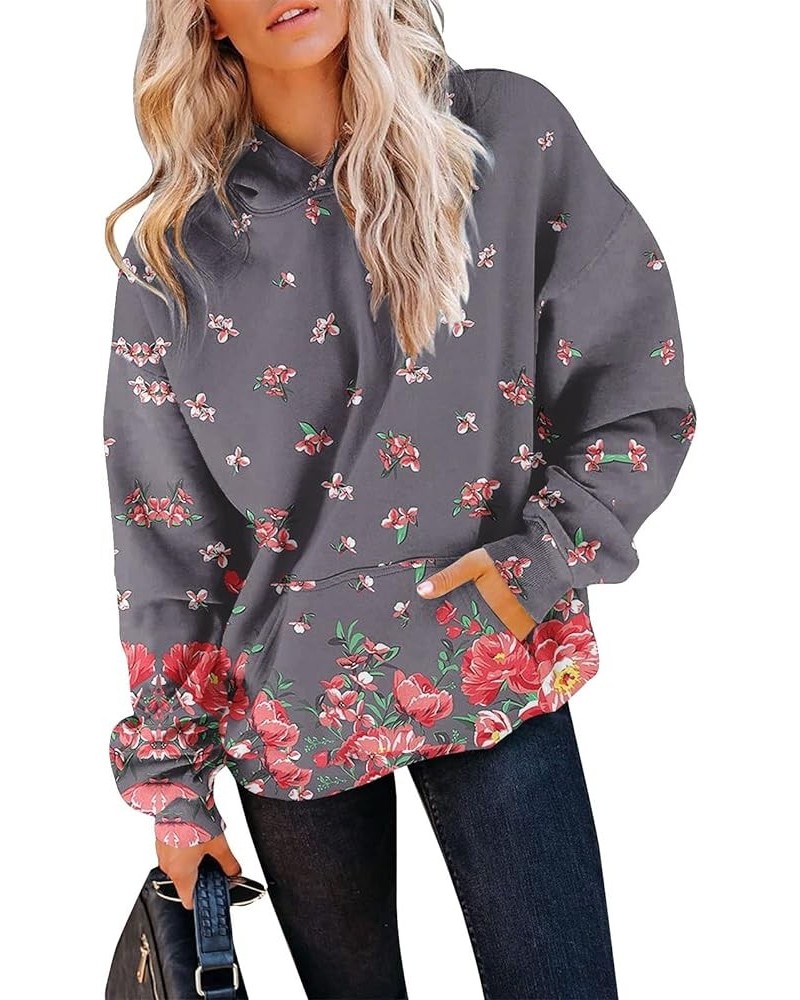 Womens Trendy Sweatshirts Hoodies Floral Graphic Print Long Sleeve Pullover Fall Thermal Outfits With Pockets Purple $10.19 H...