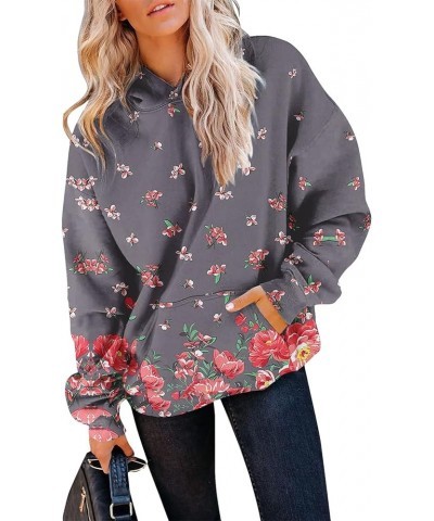 Womens Trendy Sweatshirts Hoodies Floral Graphic Print Long Sleeve Pullover Fall Thermal Outfits With Pockets Purple $10.19 H...