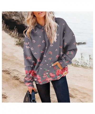 Womens Trendy Sweatshirts Hoodies Floral Graphic Print Long Sleeve Pullover Fall Thermal Outfits With Pockets Purple $10.19 H...