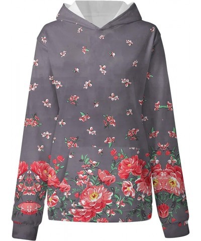 Womens Trendy Sweatshirts Hoodies Floral Graphic Print Long Sleeve Pullover Fall Thermal Outfits With Pockets Purple $10.19 H...