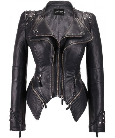 Women's Fashion Studded Perfectly Shaping Faux Leather Biker Jacket Black $35.10 Coats