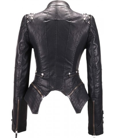 Women's Fashion Studded Perfectly Shaping Faux Leather Biker Jacket Black $35.10 Coats