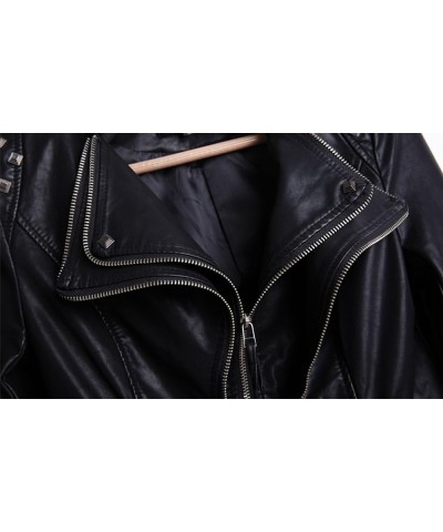 Women's Fashion Studded Perfectly Shaping Faux Leather Biker Jacket Black $35.10 Coats