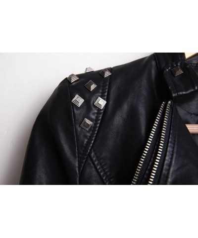 Women's Fashion Studded Perfectly Shaping Faux Leather Biker Jacket Black $35.10 Coats