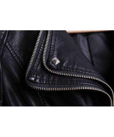 Women's Fashion Studded Perfectly Shaping Faux Leather Biker Jacket Black $35.10 Coats