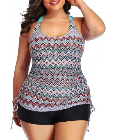 Women Plus Size Tankini with Shorts Two Piece Bathing Suits Athletic Swimsuits Tummy Control Swimwear Geometric Pink $26.39 S...