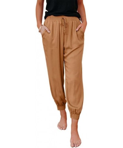 Womens 2024 Soft Casual Drawstring Tie Elastic Waist Loose Jogger Pants with Pockets C Orange $19.46 Sleep & Lounge