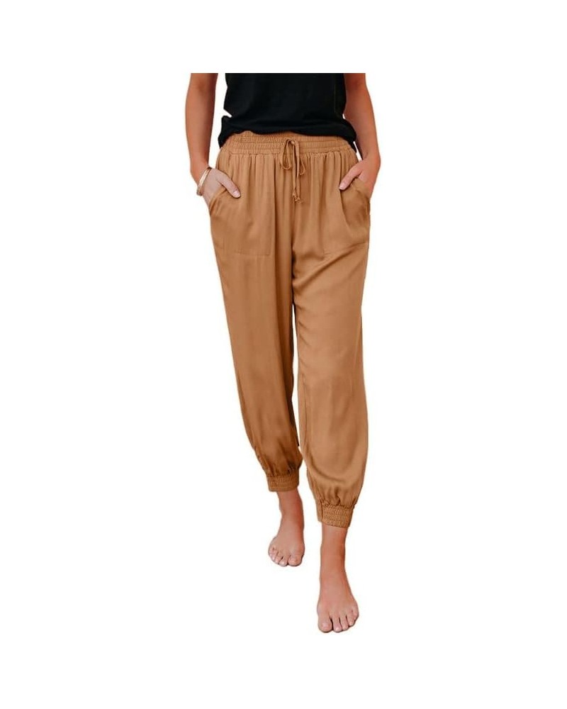 Womens 2024 Soft Casual Drawstring Tie Elastic Waist Loose Jogger Pants with Pockets C Orange $19.46 Sleep & Lounge