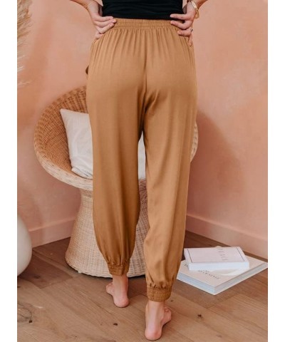 Womens 2024 Soft Casual Drawstring Tie Elastic Waist Loose Jogger Pants with Pockets C Orange $19.46 Sleep & Lounge