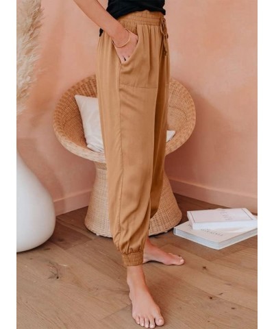 Womens 2024 Soft Casual Drawstring Tie Elastic Waist Loose Jogger Pants with Pockets C Orange $19.46 Sleep & Lounge