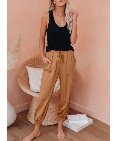 Womens 2024 Soft Casual Drawstring Tie Elastic Waist Loose Jogger Pants with Pockets C Orange $19.46 Sleep & Lounge