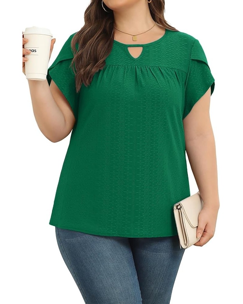 Plus Size Tops Dressy Casual Scoop Neck Short Sleeve Blouses Tunics Shirts for Women 2024 Dark Green $13.24 Tops