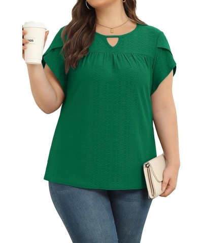 Plus Size Tops Dressy Casual Scoop Neck Short Sleeve Blouses Tunics Shirts for Women 2024 Dark Green $13.24 Tops