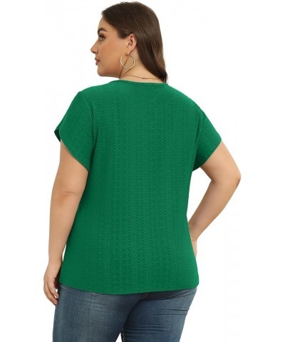 Plus Size Tops Dressy Casual Scoop Neck Short Sleeve Blouses Tunics Shirts for Women 2024 Dark Green $13.24 Tops