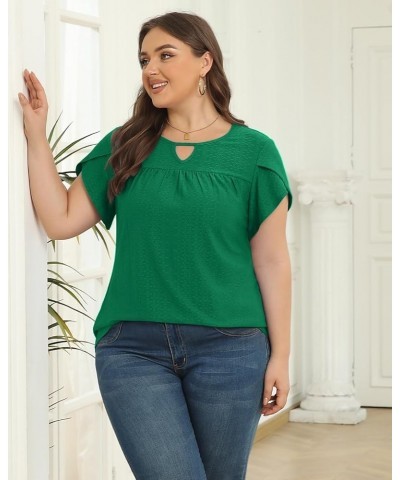 Plus Size Tops Dressy Casual Scoop Neck Short Sleeve Blouses Tunics Shirts for Women 2024 Dark Green $13.24 Tops