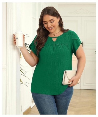 Plus Size Tops Dressy Casual Scoop Neck Short Sleeve Blouses Tunics Shirts for Women 2024 Dark Green $13.24 Tops