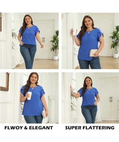 Plus Size Tops Dressy Casual Scoop Neck Short Sleeve Blouses Tunics Shirts for Women 2024 Dark Green $13.24 Tops