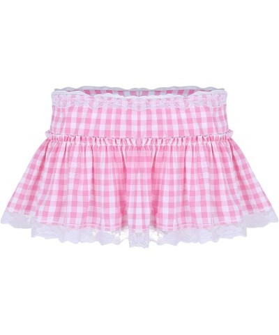 Unisex Men Women Sissy A-Line Mini Skirts Frilly Lace Pleated Gingham Crossdress Fancy Dress Clubwear Pink $7.07 Skirts