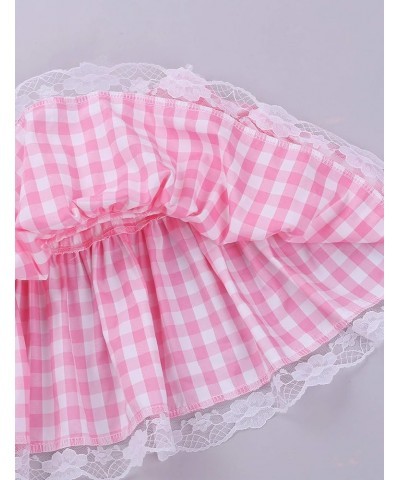 Unisex Men Women Sissy A-Line Mini Skirts Frilly Lace Pleated Gingham Crossdress Fancy Dress Clubwear Pink $7.07 Skirts