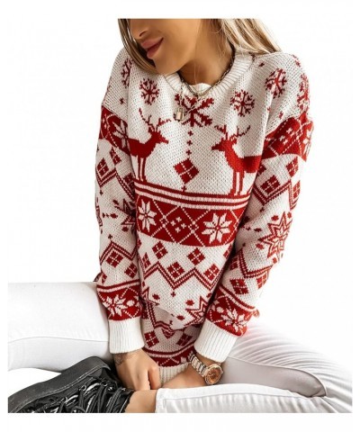 Women Sweater Christmas Oversized Pullover Sweaters Reindeer Snowflake Graphic Long Sleeve Crew Neck Knit Tops Xmas White $13...