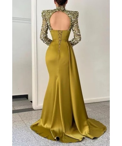 Sequin Mermaid Prom Dresses Long Sleeve Satin Sparkly Formal Evening Party Gown with Slit B-silver Black $44.19 Dresses