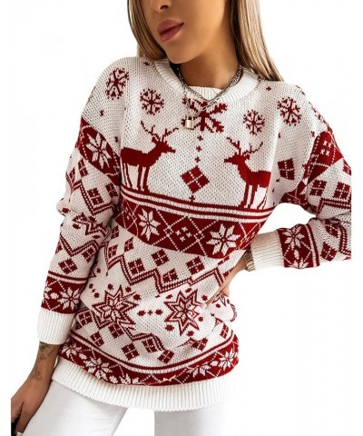 Women Sweater Christmas Oversized Pullover Sweaters Reindeer Snowflake Graphic Long Sleeve Crew Neck Knit Tops Xmas White $13...