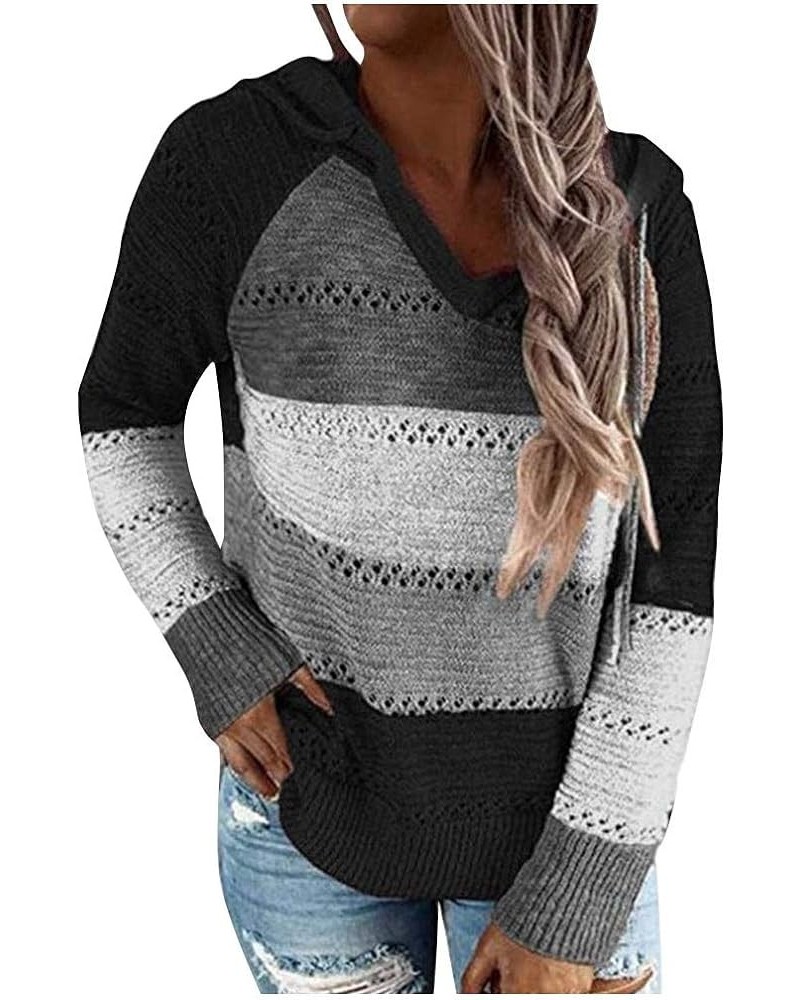 Trendy Hoodies for Women 2023 Casual Long Sleeve Drawstring Waffle Pullover Tops Loose Hooded Sweatshirt with Pocket A3-black...