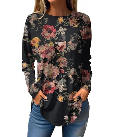 Womens Tops Blouses Dressy Casual Fall Hippie Tshirts Shirts Long Sleeve Crew Neck Cute Tops Floral Tunics Tops 04-black $10....