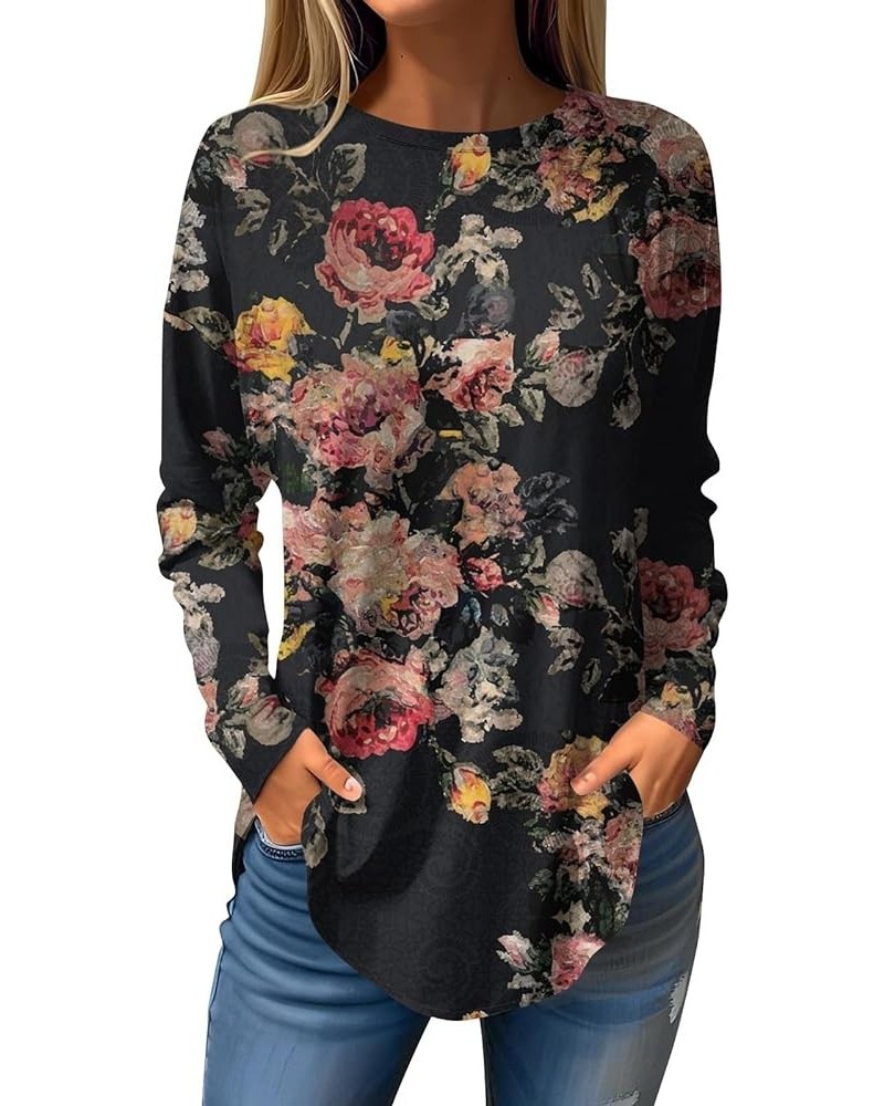 Womens Tops Blouses Dressy Casual Fall Hippie Tshirts Shirts Long Sleeve Crew Neck Cute Tops Floral Tunics Tops 04-black $10....