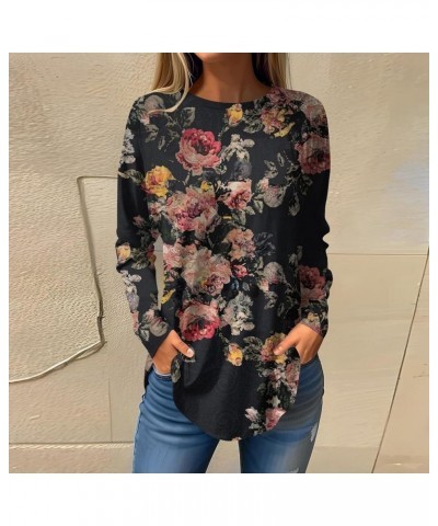 Womens Tops Blouses Dressy Casual Fall Hippie Tshirts Shirts Long Sleeve Crew Neck Cute Tops Floral Tunics Tops 04-black $10....