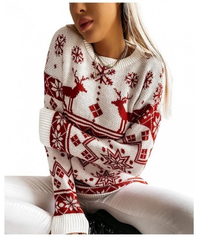 Women Sweater Christmas Oversized Pullover Sweaters Reindeer Snowflake Graphic Long Sleeve Crew Neck Knit Tops Xmas White $13...