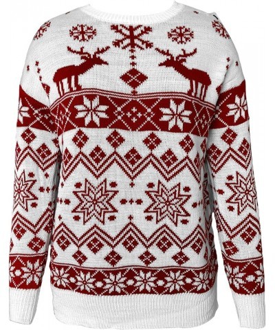 Women Sweater Christmas Oversized Pullover Sweaters Reindeer Snowflake Graphic Long Sleeve Crew Neck Knit Tops Xmas White $13...