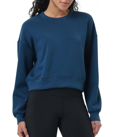 Women's Crewneck Sweatshirt Casual Cropped Pullover Long Sleeves Workout Sweatshirt Tops Navy Blue $19.00 Hoodies & Sweatshirts