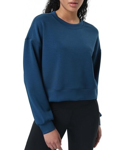 Women's Crewneck Sweatshirt Casual Cropped Pullover Long Sleeves Workout Sweatshirt Tops Navy Blue $19.00 Hoodies & Sweatshirts