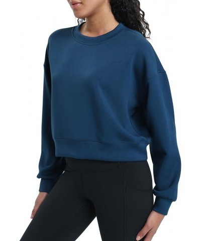 Women's Crewneck Sweatshirt Casual Cropped Pullover Long Sleeves Workout Sweatshirt Tops Navy Blue $19.00 Hoodies & Sweatshirts