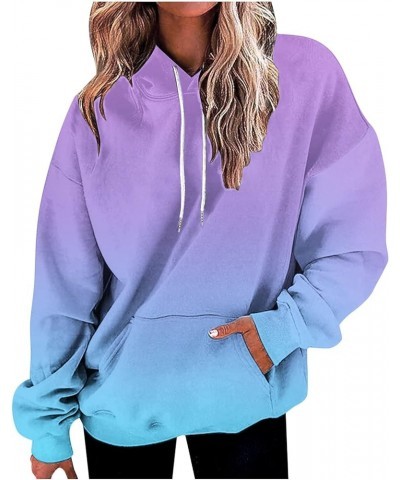 Women's Casual Drawstring Hoodies Long Sleeve Solid Lightweight Pullover Tops Loose Hooded Sweatshirt with Pocket Y5*light Bl...