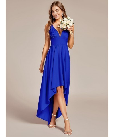 Women's Hi-Lo Sleeveless V-Neck A-Line Semi-Formal Dress Sapphire Blue $31.31 Dresses