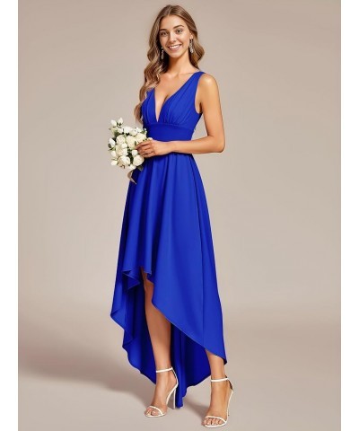 Women's Hi-Lo Sleeveless V-Neck A-Line Semi-Formal Dress Sapphire Blue $31.31 Dresses