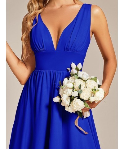 Women's Hi-Lo Sleeveless V-Neck A-Line Semi-Formal Dress Sapphire Blue $31.31 Dresses