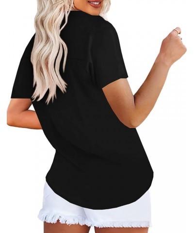 Women's Button Down Satin V Neck Shirts Silky Long Sleeve Office Work Blouse Business Plain Tops with Pocket 1-black $13.32 B...