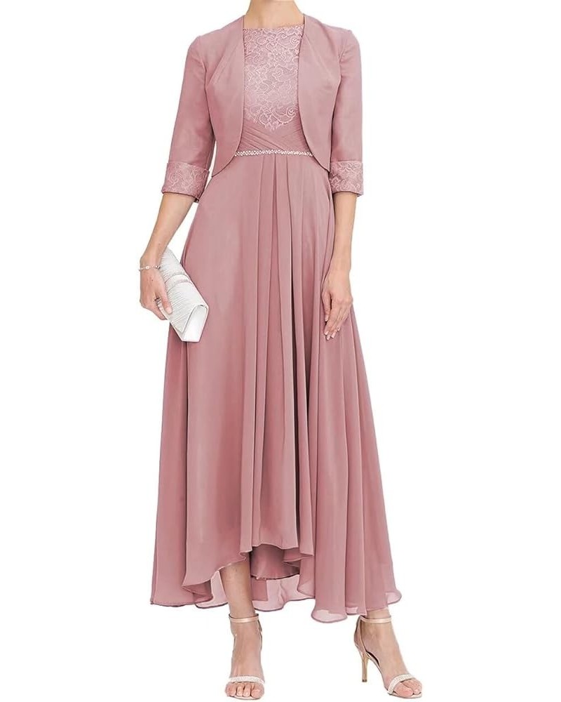 Mother of Bride Dresses for Wedding Tea Length High Low Plus Size Mother of The Groom Dresses with Jacket Elegant Dusty Rose ...